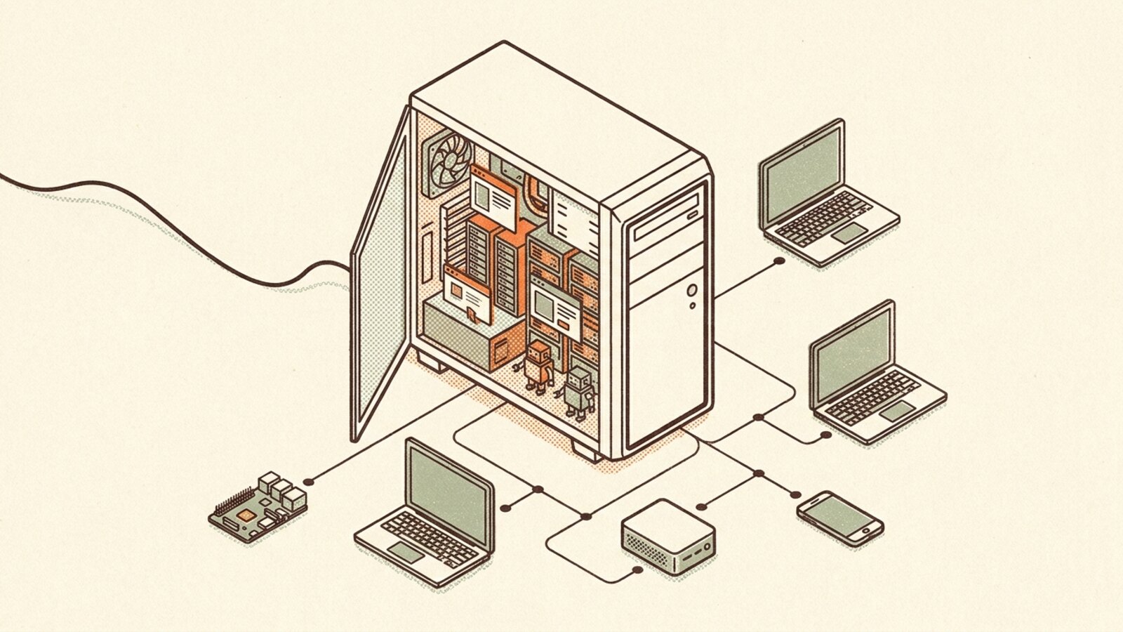 One workstation, opened up to reveal an entire datacenter nested inside it.