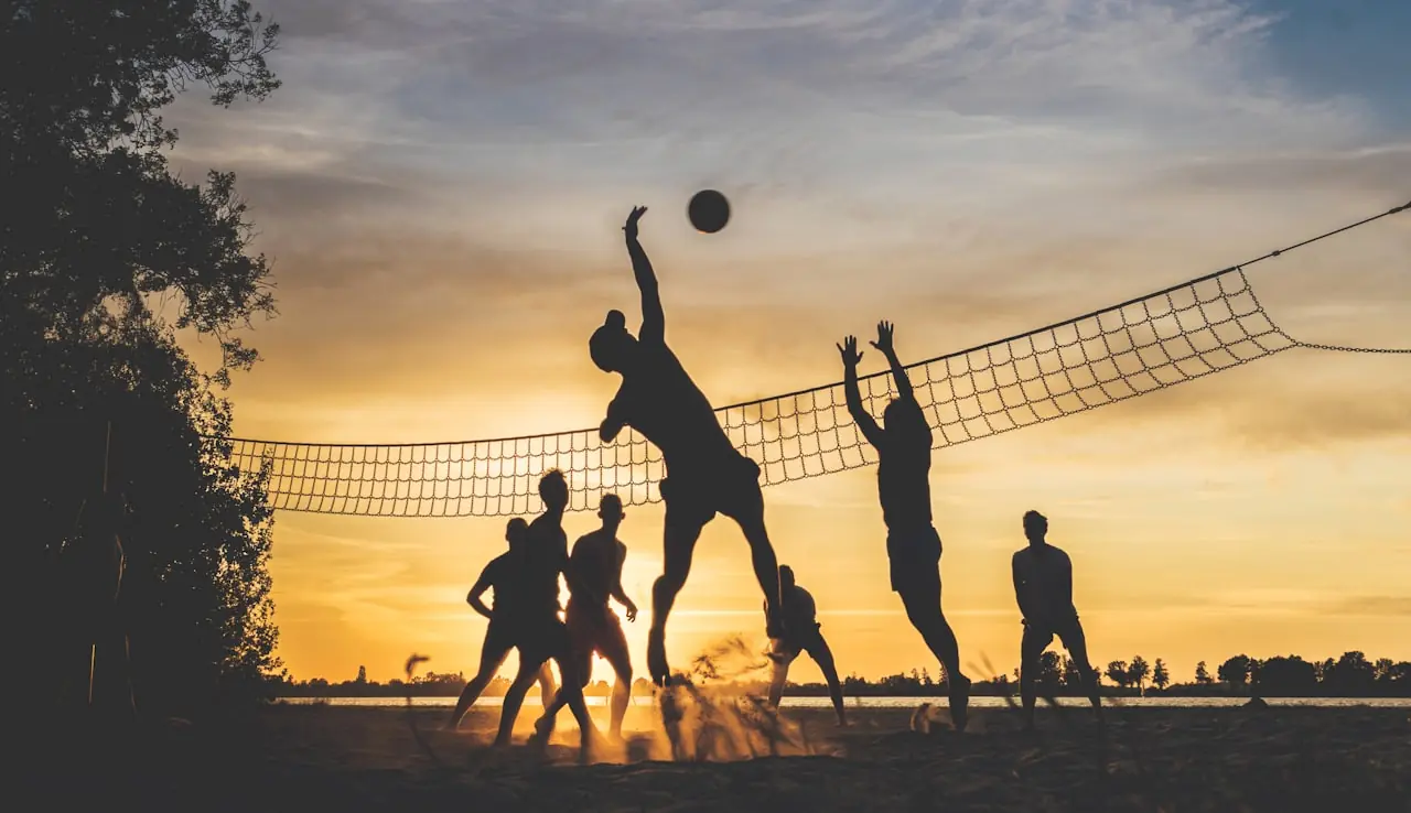 Volleyball match at the net